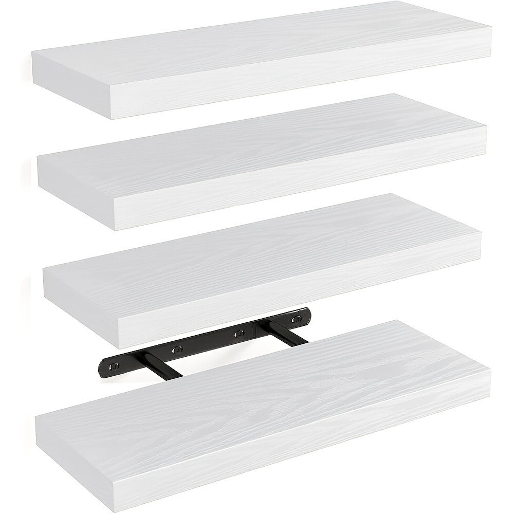 Floating Shelves for Wall 4pcs 15.8in – Wall Mounted Shelf with Invisible Bracket for Bathroom, Living Room, Bedroom, Kitchen, Office Decor | Brown, White, Black