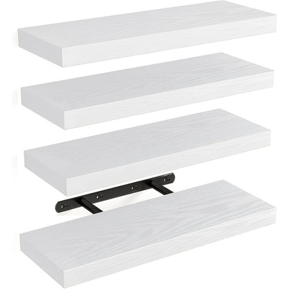 Floating Shelves for Wall 4pcs 15.8in – Wall Mounted Shelf with Invisible Bracket for Bathroom, Living Room, Bedroom, Kitchen, Office Decor | Brown, White, Black