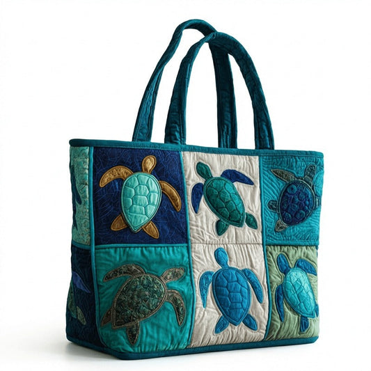 Sea Turtle Tote Bag Large Capacity for Women – Patchwork Design Machine Washable Beach Shoulder Bag