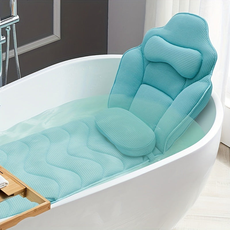 Full Body Bath Mat Pillow 60x21.7in Extra Thick Bathtub Cushion with Head, Neck & Lumbar Support for Women Men Elderly, Luxury Non-Slip Full-Size Tub Pad for Joint Relief