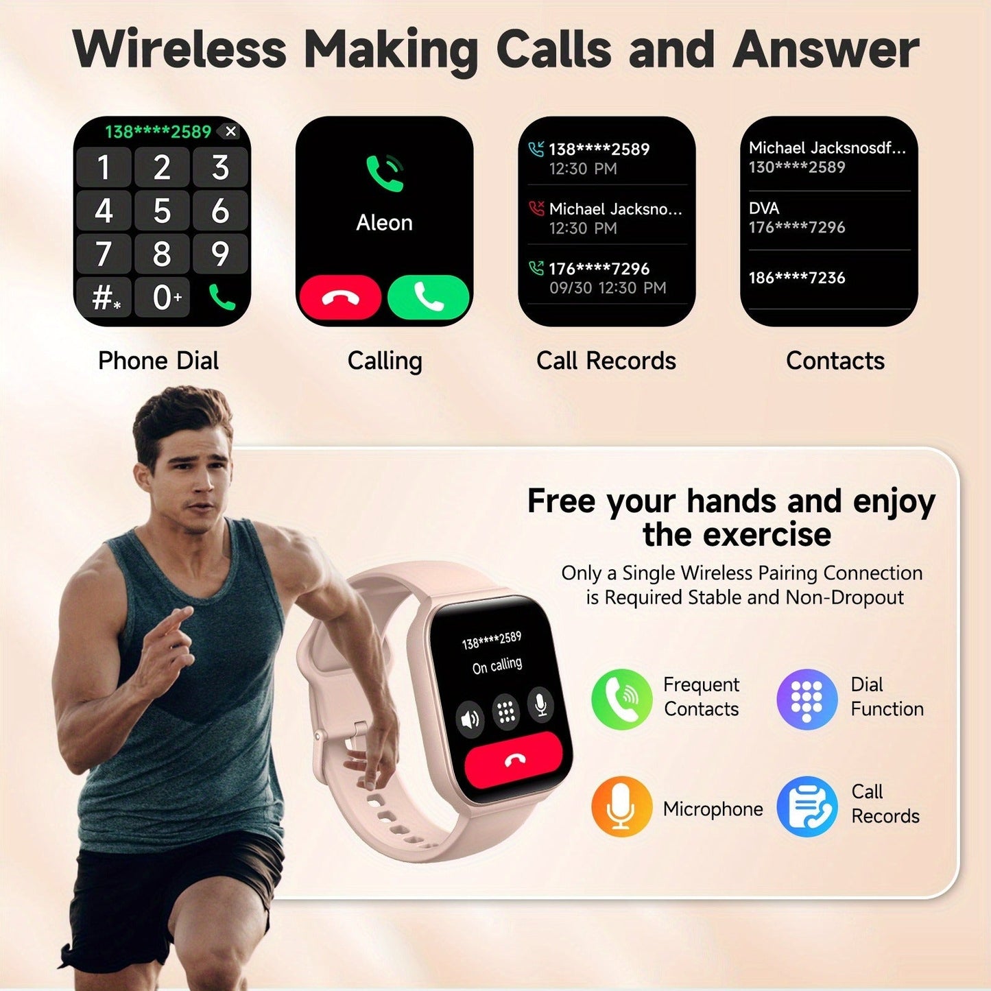 Smart Watch 1.95-Inch TFT Display with Custom Photo Faces, Calling and Three Band Color Options