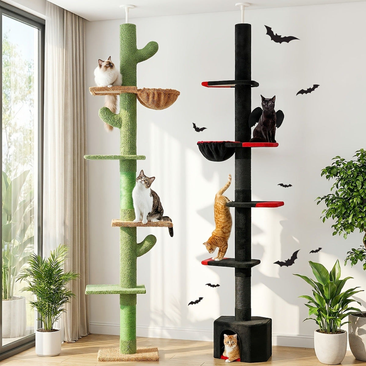 90-107.9-Inch Floor-to-Ceiling Cat Tree with Four Platforms, Tension Post and Five Style Options