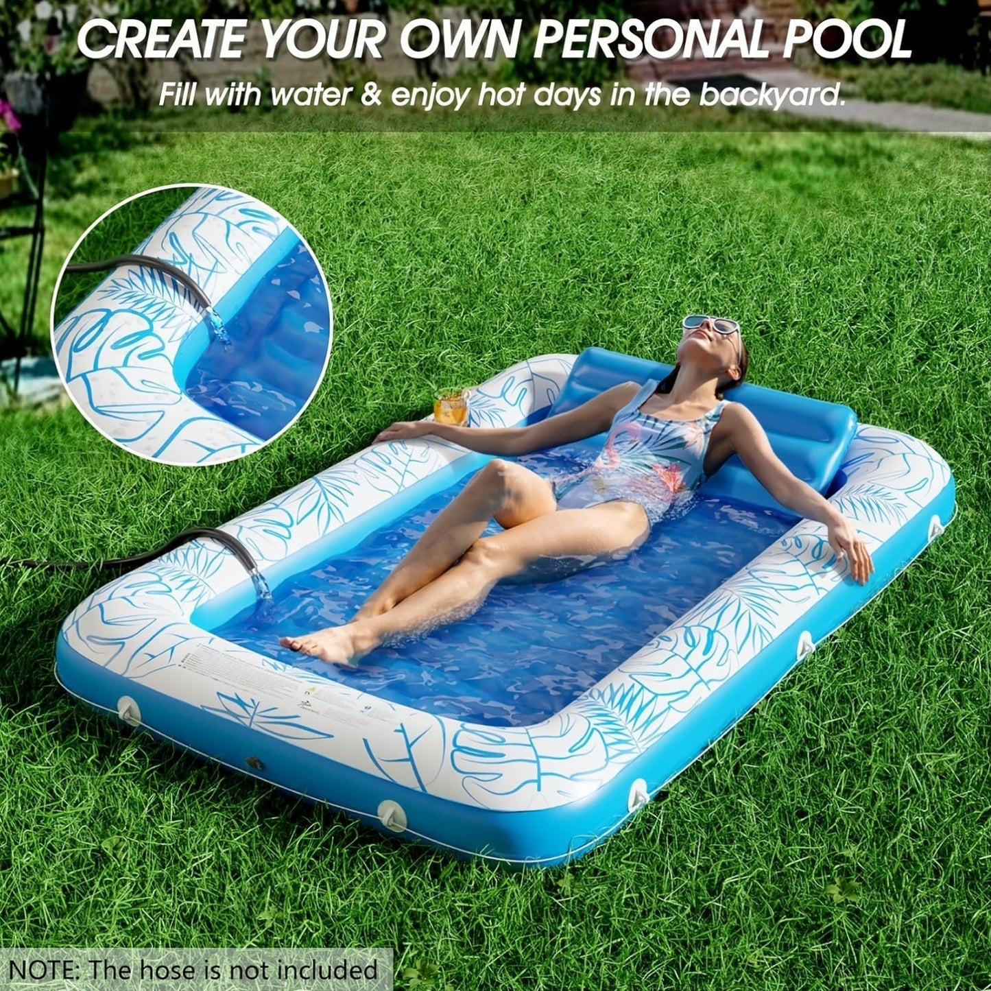Tanning Pool Float 4-in-1 – Inflatable Sunbathing Lounger with Detachable Pillow, Cup Holder & Wrap Rope, Water-Filled Sun Tan Tub Raft for Adults, PVC