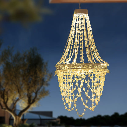 Solar Outdoor Lights 54-LED Hanging Crystal Chandelier in 6-Tier, Oval or Round Style for Gazebo Decor