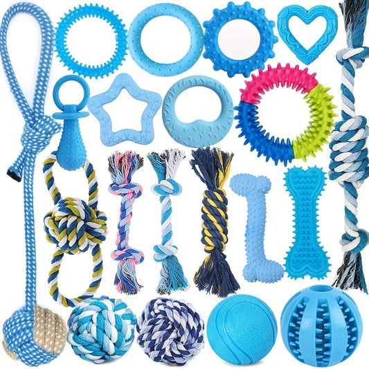 Dog Toy Assorted Puppy Bundle with Random Chew, Rope, Treat Ball and Squeaky Mix in 3 or 12 Pieces