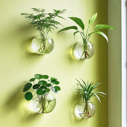 Wall Hanging Glass Terrarium Planter Oblate Flower Vase for Hydroponics Plants Bathroom Home Office Living Room Decor Set of 2/4/6