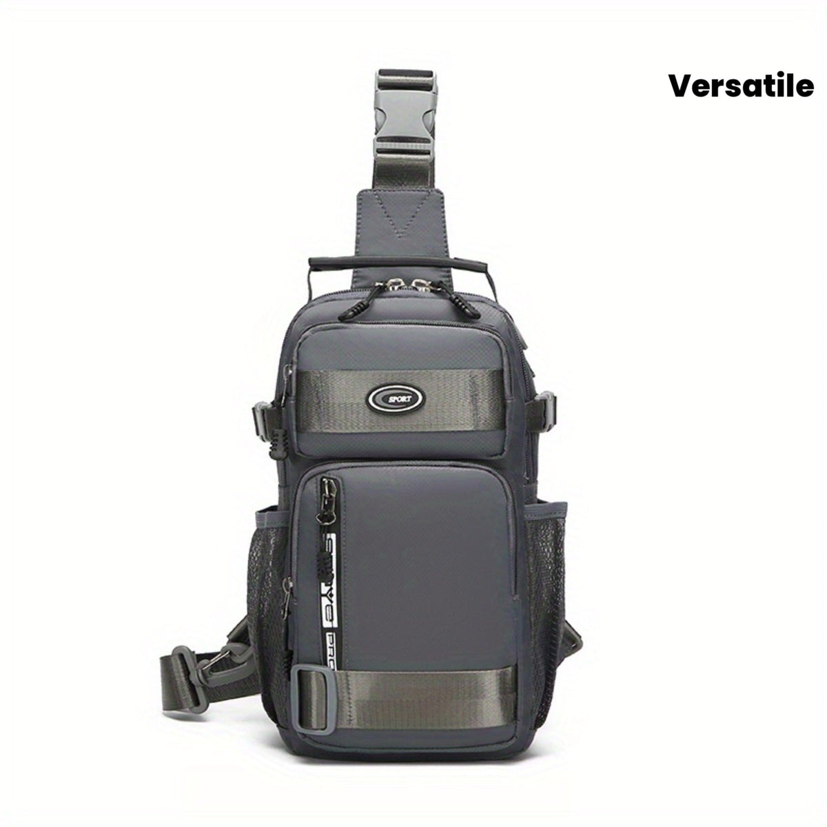 Multi-Pocket Crossbody Chest Pack with Adjustable Sling Strap, Zipper Compartments and Black or Grey Finish