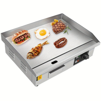 Flat Top Griddle 22 Inch 1600W Electric Countertop Teppanyaki Grill Non-Stick Stainless Steel Commercial Restaurant Griddle Adjustable Temp 50-300°C
