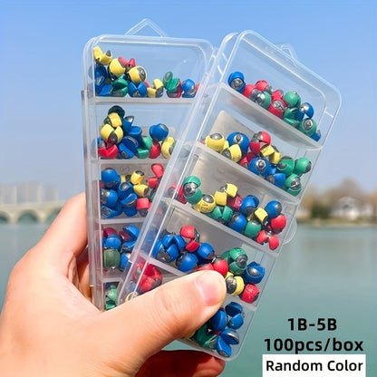 Fishing Sinkers 100pcs Rubber Coated Split Shot - 5 Sizes 1B-5B Detachable Round Mouth Lead Weights, Mixed Colors, Freshwater Saltwater Fishing Tackle