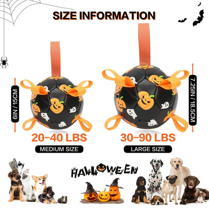 Dog Toy Halloween Pumpkin-Ghost Football with Pump, Strap and 6 or 7.28-Inch Size Options for Dogs