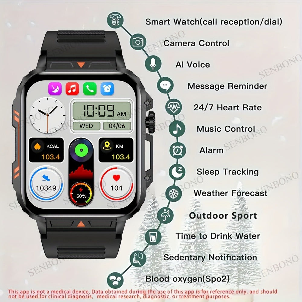 Smartwatch – with Wireless Calling – 1.95" HD Display, 100+ Sport Modes, IP68 Waterproof, Step & Calorie Tracker | SENBONO Men & Women