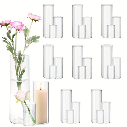 Clear Glass Cylinder Vase Set with 4-, 8- and 12-Inch Heights in 18- or 36-Piece Options for Table Displays