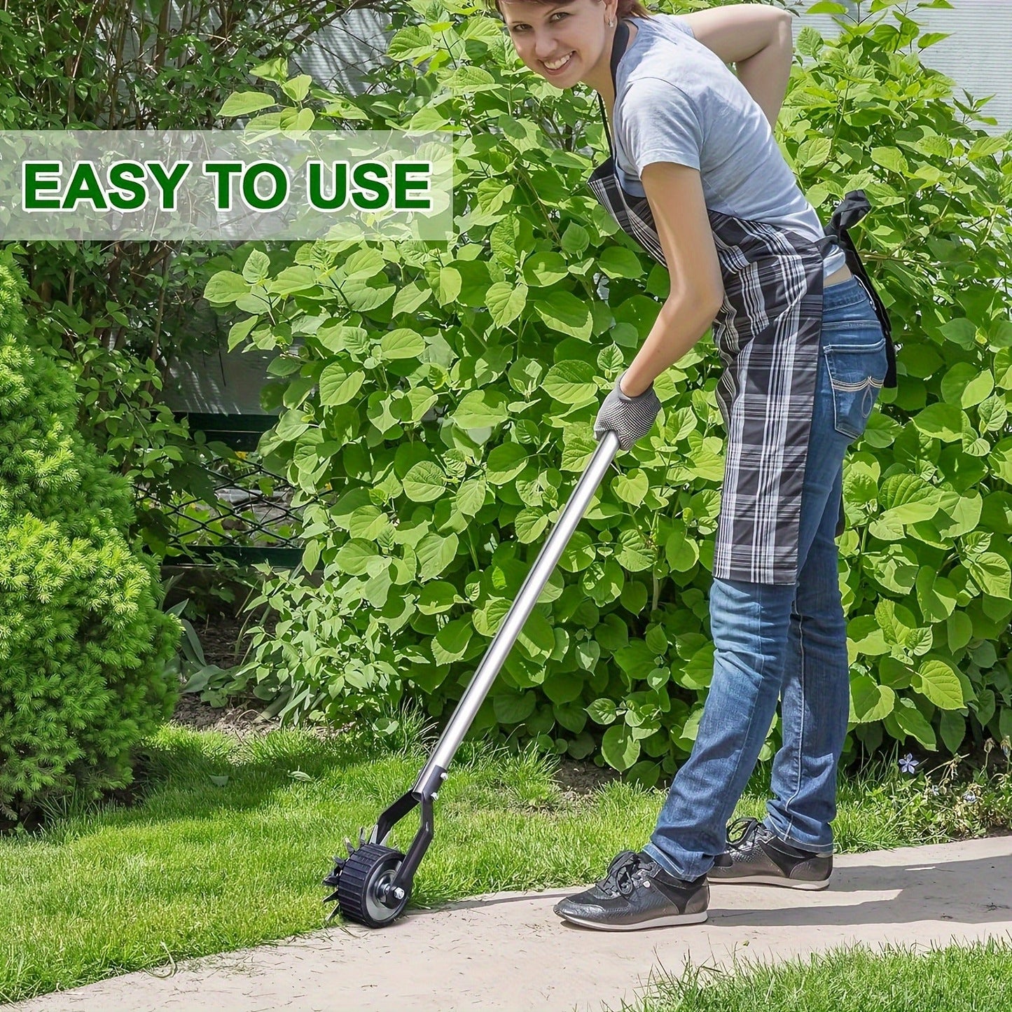 Manual Wheeled Lawn Edger with Rotary Cutting Wheel and Three- or Four-Section Adjustable Handle