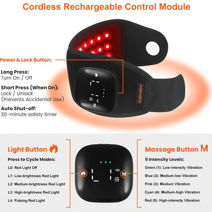 Wearable Red and Near-Infrared Wrist Wrap with 660nm and 850nm LEDs, Vibration Modes and Adjustable Strap