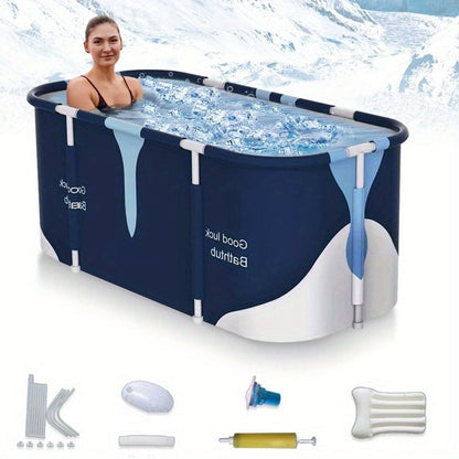 Foldable Bathtub for Adults Portable Inflatable Spa Tub with Massage Jets Indoor Outdoor Ice Bath Cold Plunge Tub with Drain Plug Quick-Fill Valve