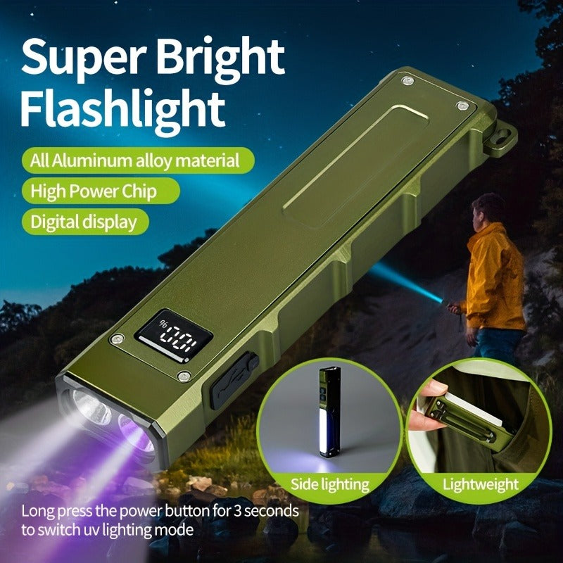 Flashlight Magnetic Aluminum EDC Light with Nine Modes, UV and COB Side Lights, 1500mAh Battery and Display