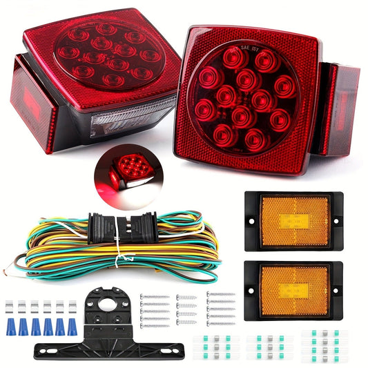 LED Trailer Light Kit 12V Submersible – Utility Trailer Lights for Boat, RV & Truck Under 80", Complete Wiring Harness, License Plate Bracket, Corrosion-Resistant Tail & Turn Signal Lights