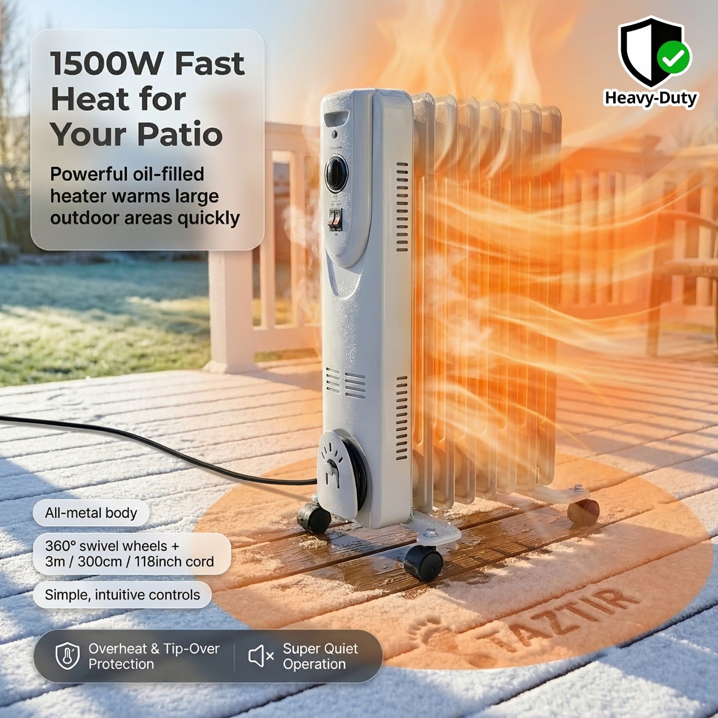 1500W Oil-Filled Radiator Heater with 600W, 900W and 1500W Modes, Thermostat and Caster Wheels