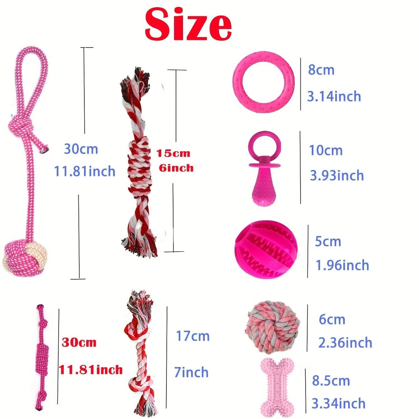 Dog Toy Pink Puppy Chew Bundle with Textured Toothbrush Shapes and Balls in Random 5 or 8 Pieces