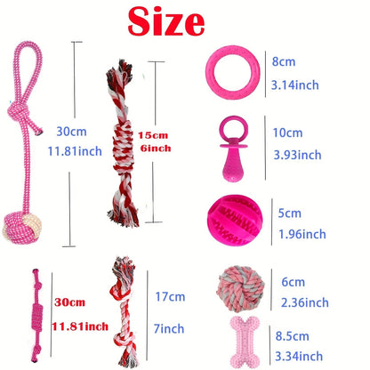 Dog Toy Pink Puppy Chew Bundle with Textured Toothbrush Shapes and Balls in Random 5 or 8 Pieces