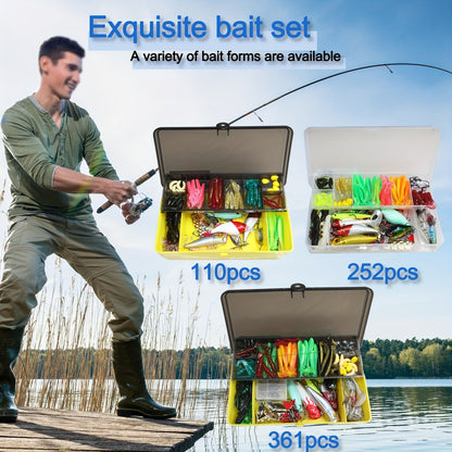 Fishing Lures Kit with Tackle Box – Mixed Plastic & Metal Baits, Hooks, Swivels & Jig Hooks (110/252/361pcs)