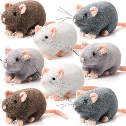 Cat Toy 8-Pack of 7-Inch Plush Mice in White, Gray and Brown with Long Tails and Rounded Bodies