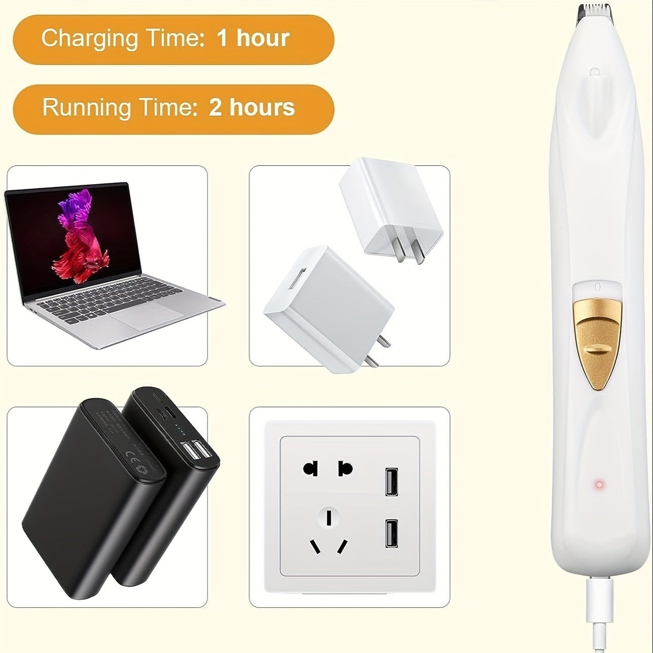 LED Paw Trimmer, Slim USB-Rechargeable Electric Clipper with 1mm Cutter Head for Dogs and Cats