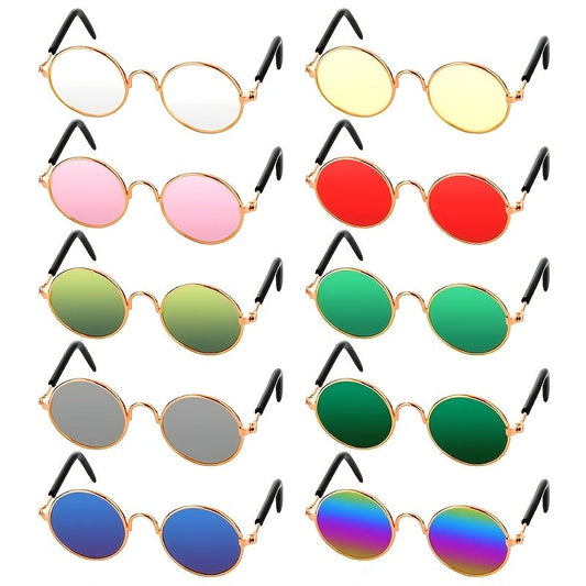 Pet Sunglasses 10-Pack Round Metal Retro Shades for Cats & Dogs – Assorted Colors Classic Hippie Glasses for Cosplay, Parties & Photo Props, Fun Pet Costume Accessory