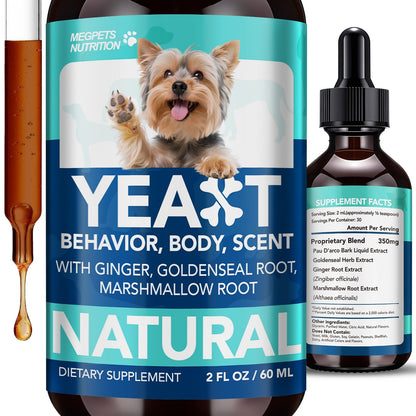 Yeast Supplement Drops for Dogs & Cats – No Odor Formula with Pau D’Arco Bark & Goldenseal Herb Liquid Extract | Easy-to-Use Pet Antifungal Support, 2 Fl Oz (60ml)
