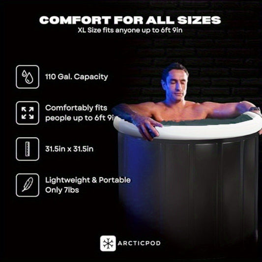 Cold Plunge Tub Foldable Ice Bath | 95-Gallon 34"x34"x30" Portable Cold Water Therapy Tub for Indoor & Outdoor Recovery