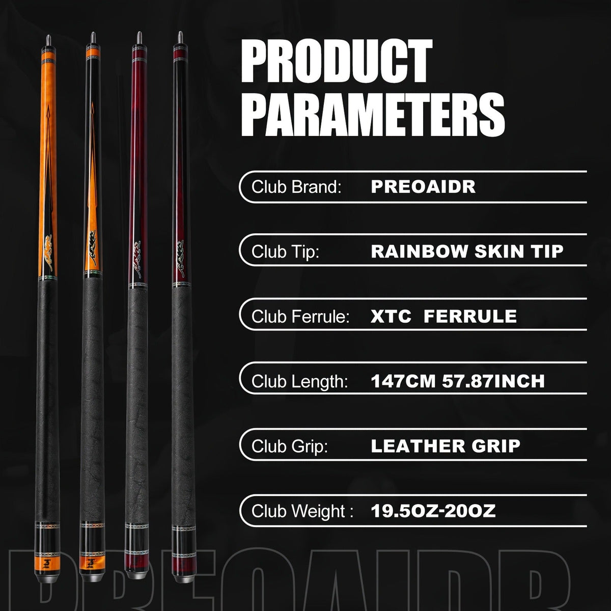 58-Inch Carbon Fiber Pool Cue with 12.5mm Tip, 3/8x8 Joint, Black Wrap and Four SP Graphic Designs