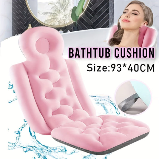 Bathtub Cushion Full Body Bath Mat Anti-Slip Ergonomic Pillow with Contoured Headrest Arm Support Neck Back Relief Quick-Dry Machine Washable Spa Bathroom Accessory