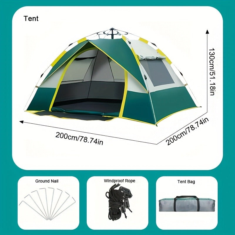 Camping Tent Automatic Pop-Up with Double Doors, Mesh Windows and Two Source-Listed Capacity Options