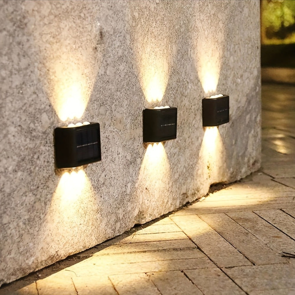 Eight-Pack Solar Wall Lights with Six LEDs Each, Up-and-Down Beams and Warm or White Light Options