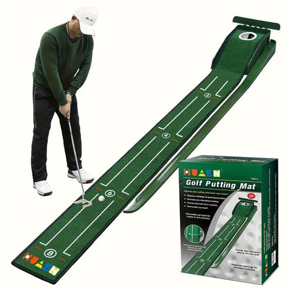 Indoor Golf Putting Mat with Gravity Ball Return, Alignment Guides, Folding Base and Post-Hole Collector