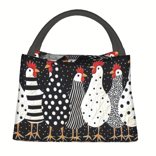 Insulated Lunch Bag with Cute Chicken Pattern Reusable Cooler Tote Bag Portable Thermal Bag for Office Camping Beach Picnic Birthday Gift 11x6.3x6.7in