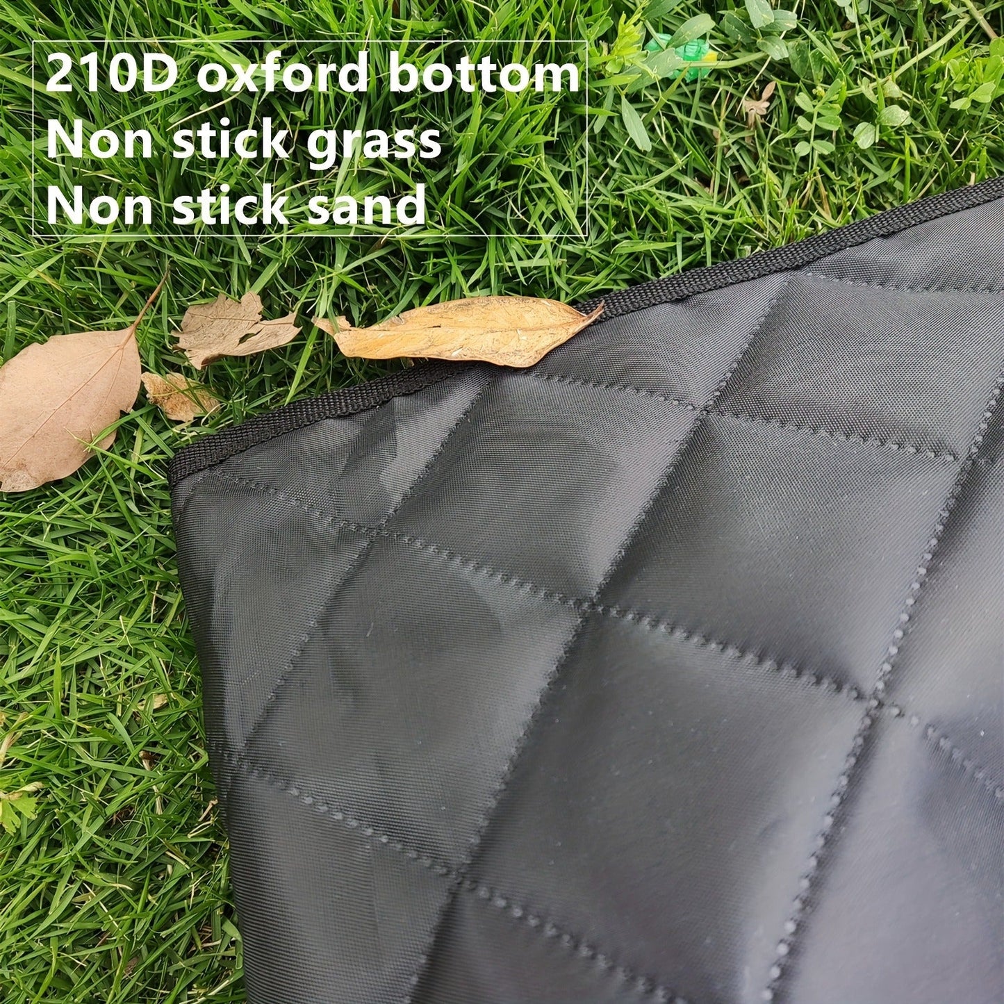 Foldable Picnic Mat with Black Geometric Print, Carry Straps and Displayed 78 x 78-Inch Square Size