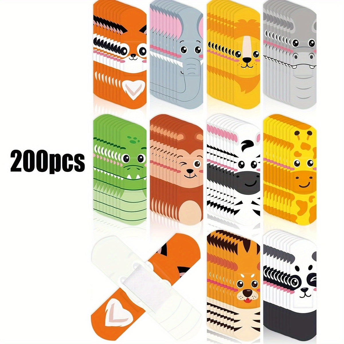 200-Piece Animal Print Adhesive Bandage Pack with 10 Colorful Designs for Family First Aid Kits