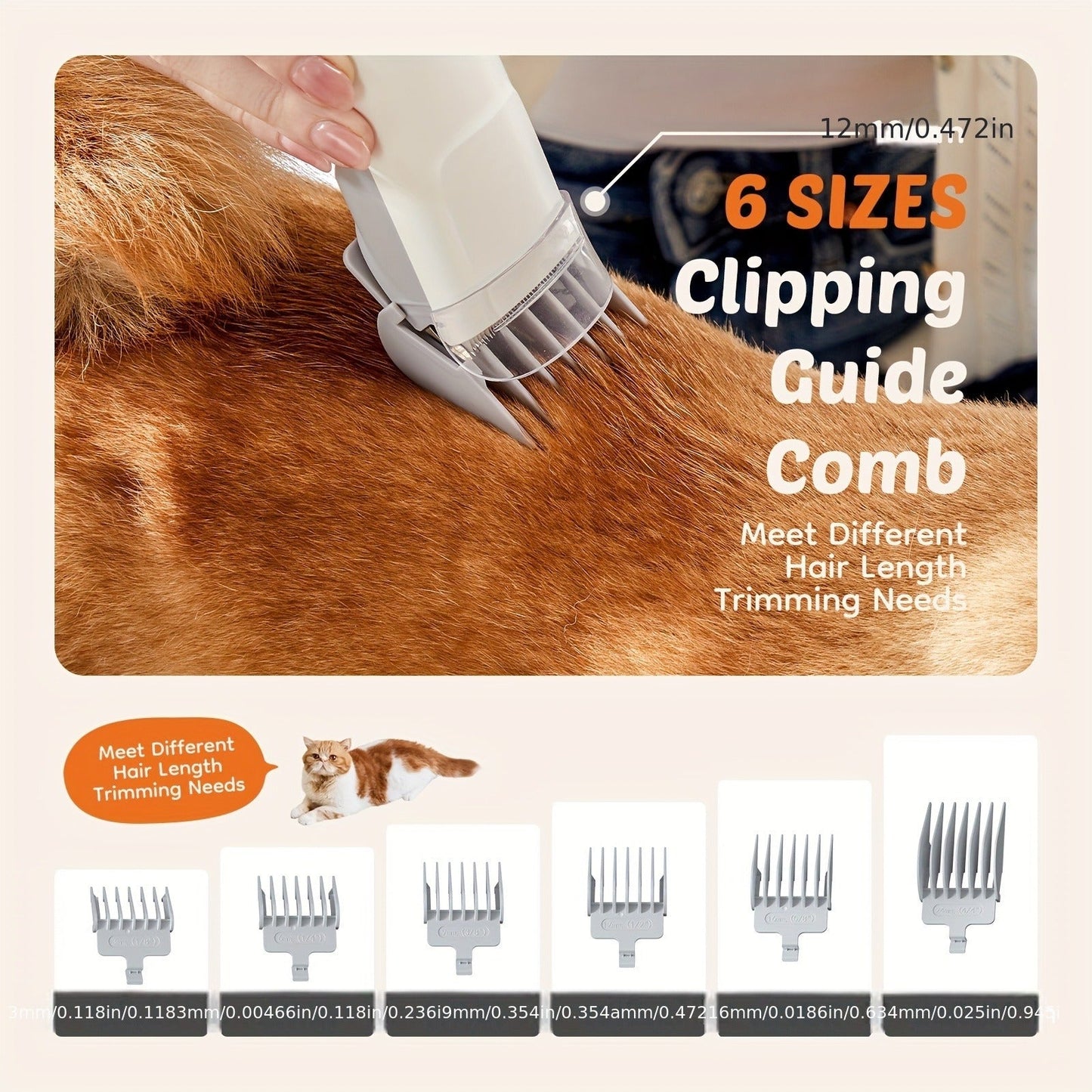 Pet Grooming Vacuum Kit, Five-in-One Suction System with Clippers, Six Guide Combs and Two Color Options
