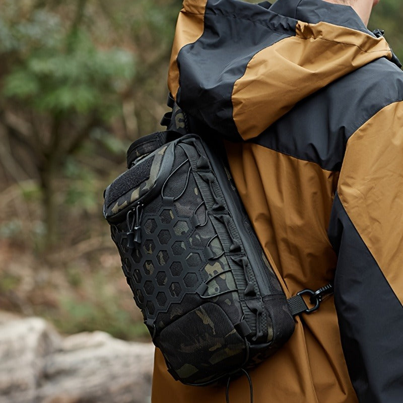 Structured Tactical Shoulder Crossbody Bag with Honeycomb Front Panel in Black or Camouflage Pattern