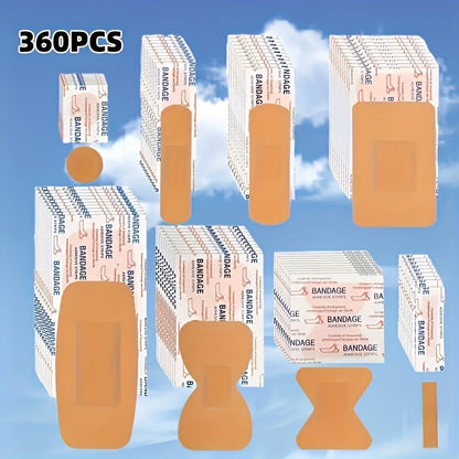 360-Piece Assorted Adhesive Bandage Set with Regular, Fingertip and Knuckle Shapes in 8 or 12 Styles