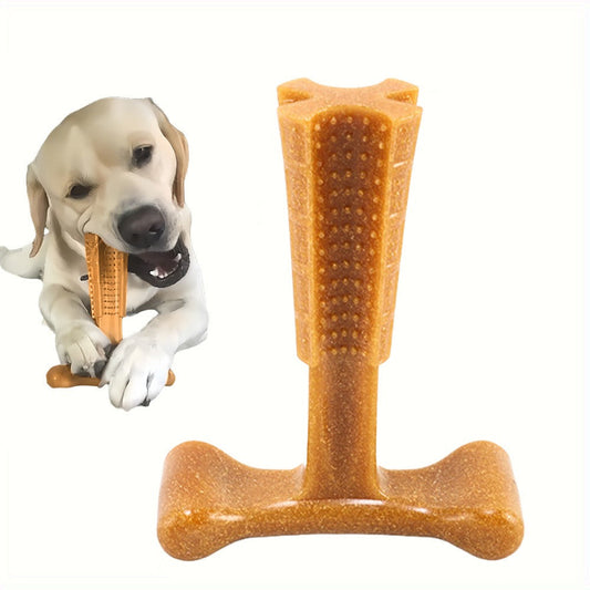 T-Shaped Textured Dog Chew Toy in Brown with Raised Nubs and Approx. 7.28 x 5.59-Inch Size