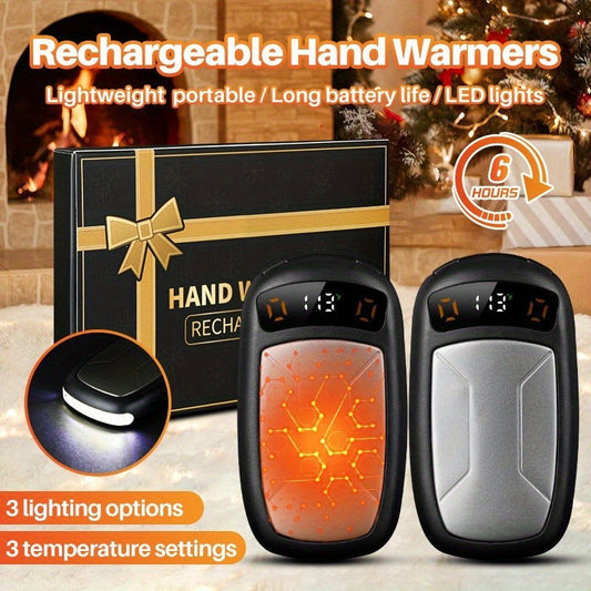 Rechargeable Hand Warmers with COB Light 2 Pack, Magnetic USB Electric Pocket Hand Warmer 12 Hours Heat, Portable Reusable Handwarmer for Camping Hiking Hunting, Christmas Gifts for Women Men
