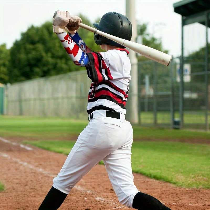 Mixed-Color Baseball Arm Sleeve Set with Red, White and Blue Flag, Star and Stitch Print Designs