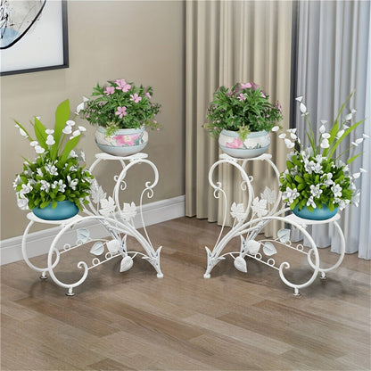 Two-Piece Half-Heart Metal Plant Stand Set with Four-Tier Pot Display for Garden, Patio or Home