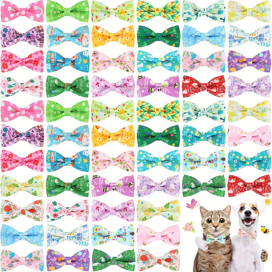 Dog Bow Ties 60-Pack Detachable Collar Charm Attachment – Seasonal Spring Puppy Bows Bulk Grooming Accessories for Small Medium Large Dogs & Cats, Pet Costume Collar Decoration Set