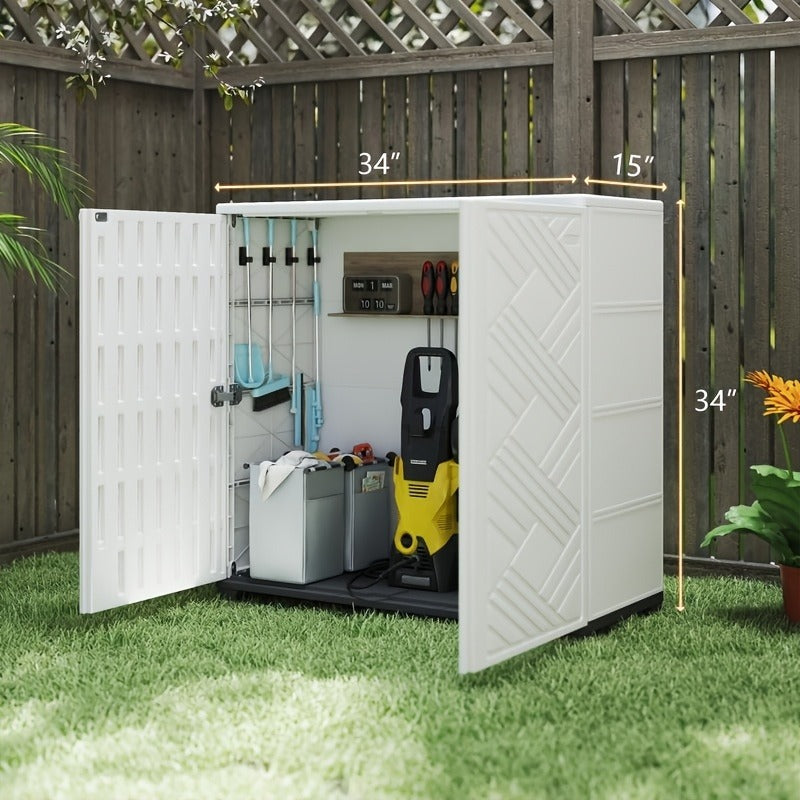 Outdoor Storage Cabinet with Doors & Metal Shelves | Resin
