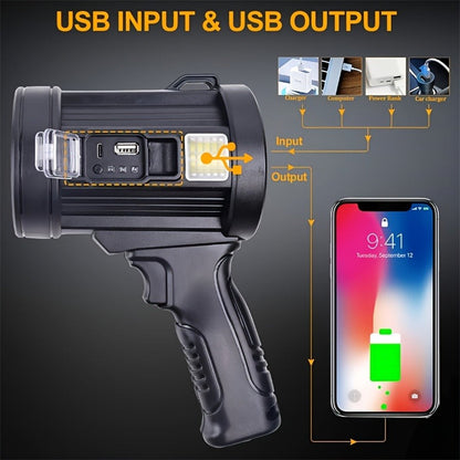 Flashlight IPX4 Solar and USB Rechargeable Searchlight with Six Modes and Three Color Filters