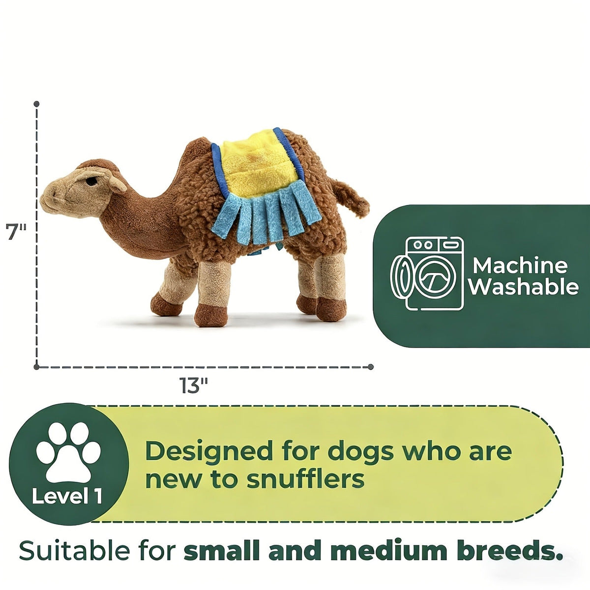 Dog Toy Camel Plush with Built-In Squeaker and Washable Soft Construction for Chew, Cuddle and Interactive Play
