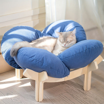 Cat Sofa Heart-Shaped Solid Wood Frame Pet Couch with Soft Cushion for Cats Small Dogs Indoor Chaise Lounge Furniture Beige Blue Pink